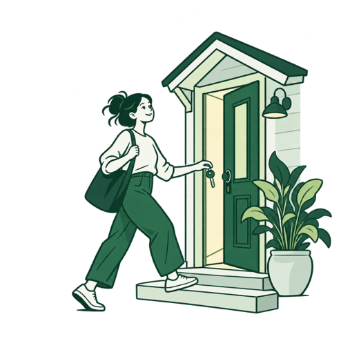 Illustration of a person stepping through a front door
